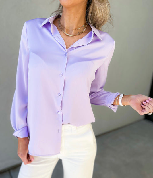 Selena Satin Button Down Top (Neon Light Pink) – Nova Lee Boutique