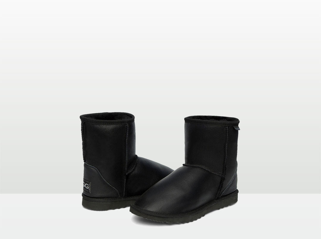 ugg short black leather boots