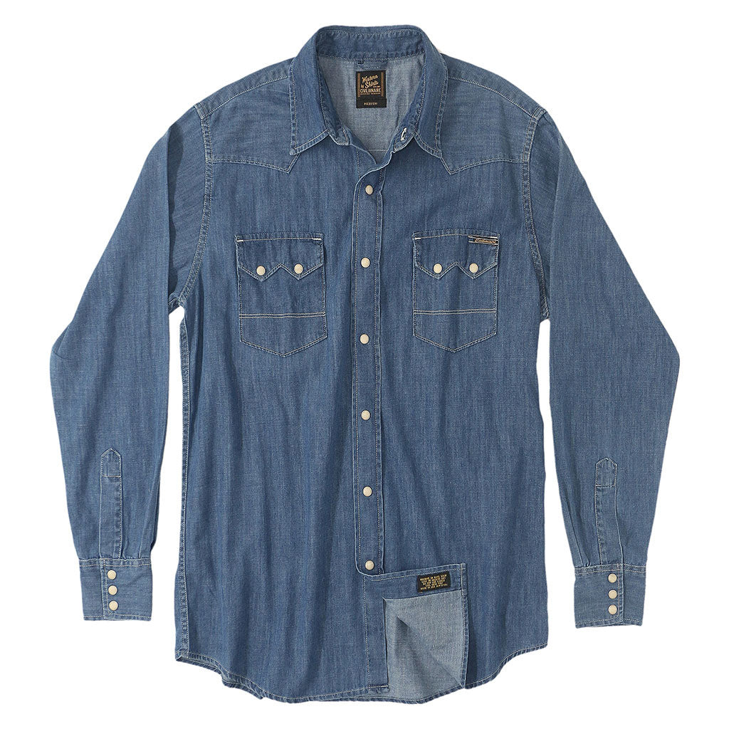 Long Sleeve Sawtooth Pocket 6.5 Denim Western Shirt - Dark Wash ...