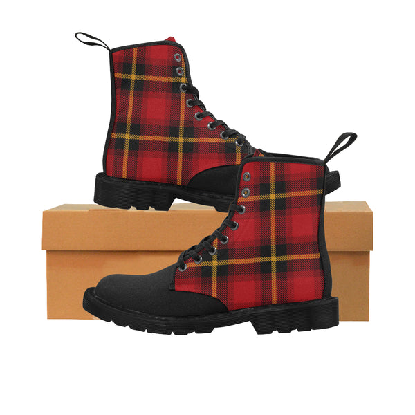 red plaid combat boots