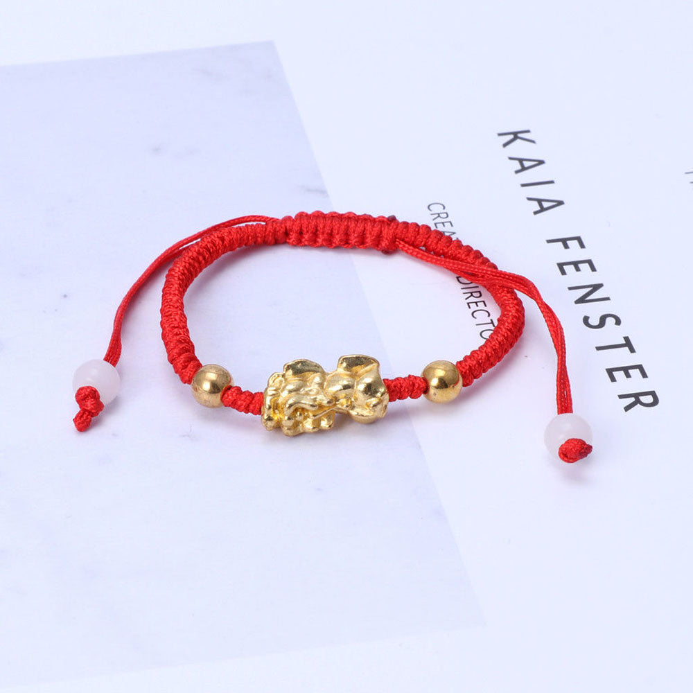 Gold Pi Xiu Red String Bracelet - GoodVibes Heaven