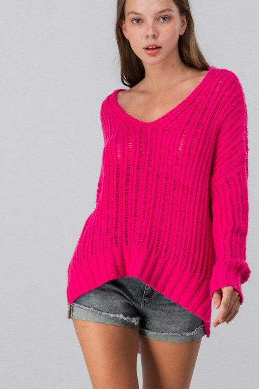 hot pink oversized sweater