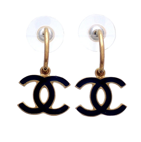 Auth Vintage Chanel stud earrings CC logo double C black dangle | Vintage  Five