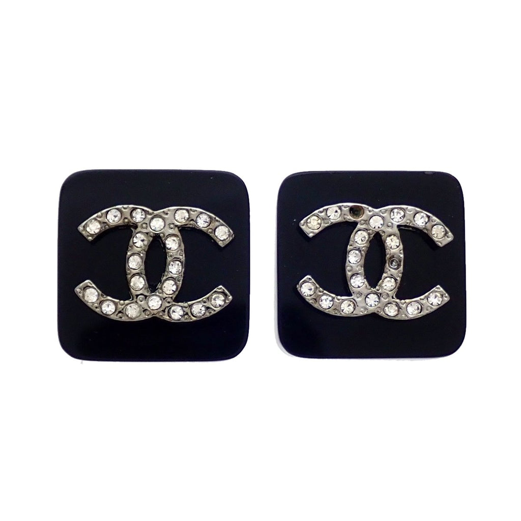 CHANEL CRYSTAL FILLED ROUND CC LOGO EARRINGS - Petunia Peacock Vintage  Chanel Jewelry