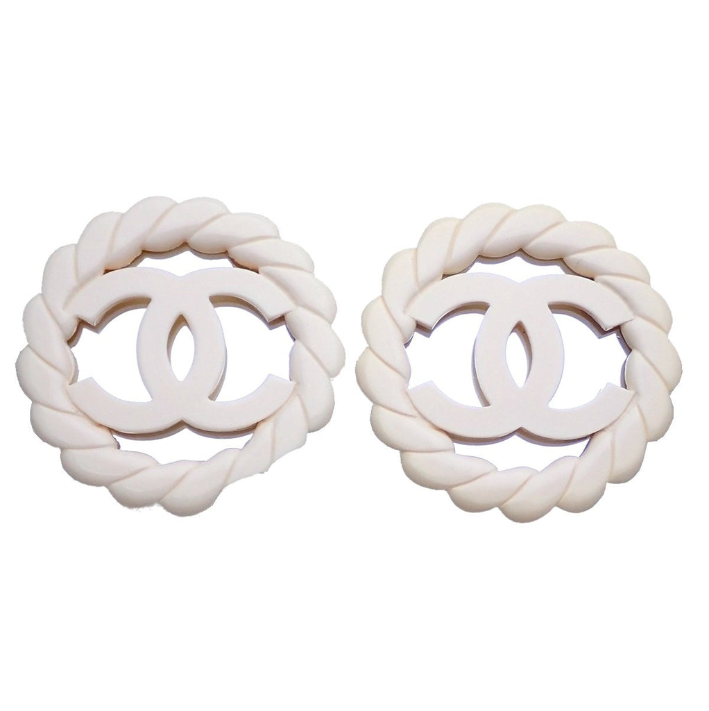Authentic Vintage Chanel clip on earrings CC logo mirror white round |  Vintage Five