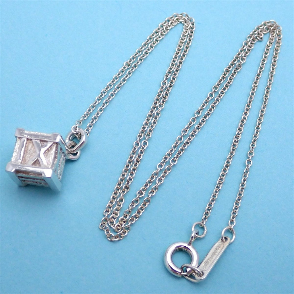 Tiffany & Co necklace chain Atlas roman numeral cube Silver 925