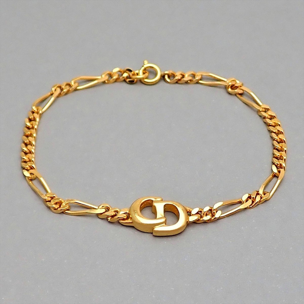 Vintage Christian Dior Gold Plated Pave Crystal Chain Bracelet
