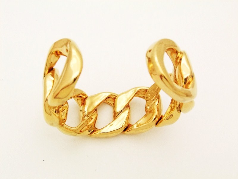 Authentic Vintage Chanel cuff bracelet bangle gold large chain jewelry ...