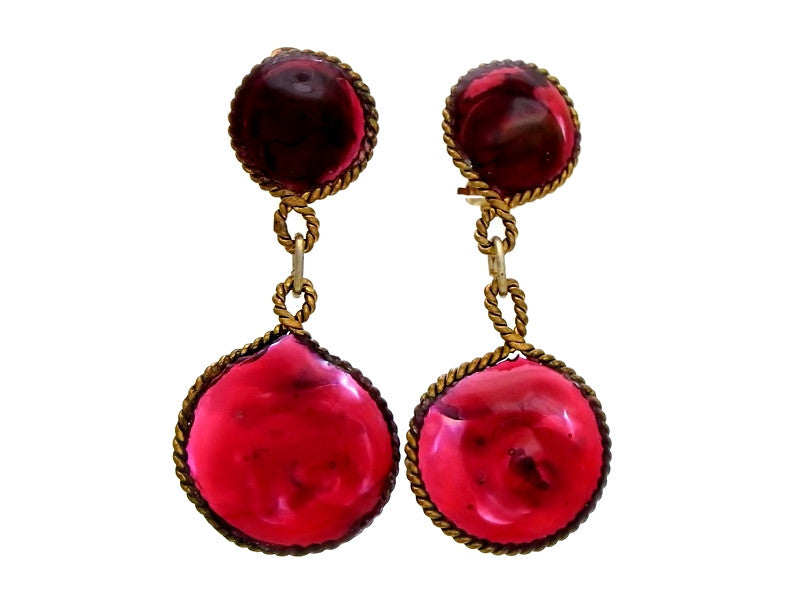 Vintage Chanel earrings gripoix glass dangle red | Vintage Five