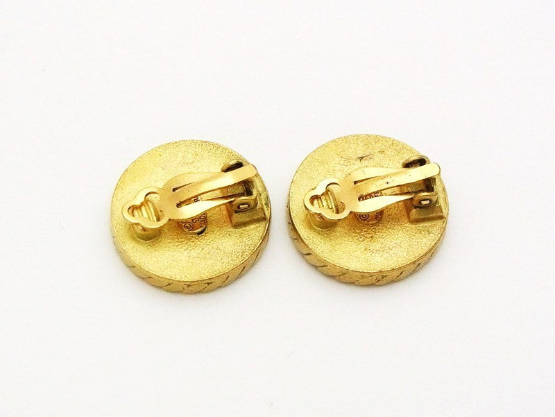 Authentic vintage Chanel earrings CC logo black button round classic ...