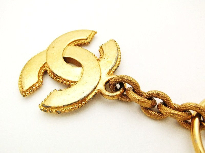 Authentic vintage Chanel keychain key ring gold CC double C logo chain ...