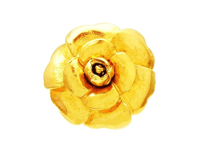 CHANEL White Leather Camellia Flower Gold Beige Leaves Floral Brooch Pin at  1stDibs