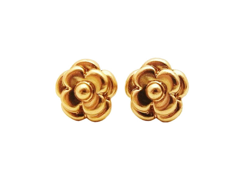 Authentic vintage Chanel stud earrings gold camellia small jewelry ...