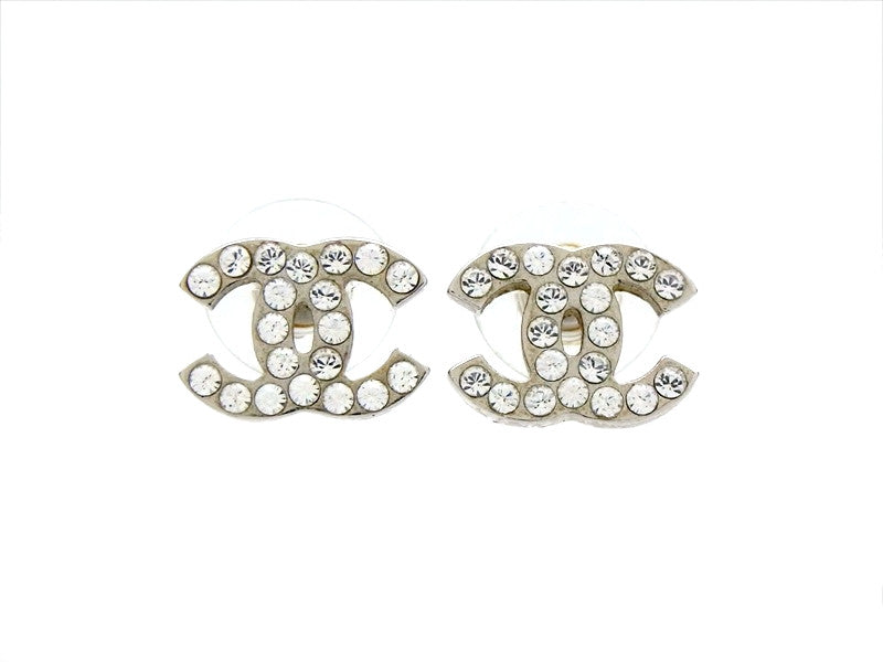 Vintage Chanel stud earrings CC logo rhinestone silver color | Vintage Five
