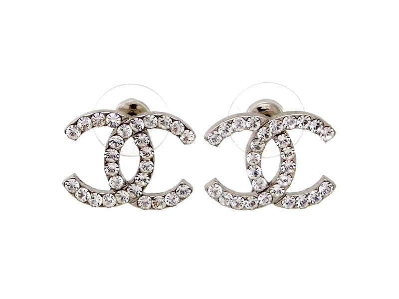Chanel Earrings CC Logo  Flower Rim Studded with Crystals  Brands Lover