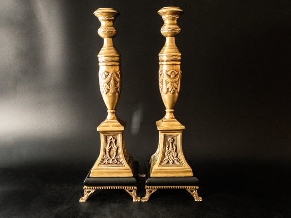 Pair of Brass Push up Candlesticks and an Olive Wood Bethlehem Candlestick