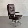 Italian Mid-Century Modern Leather High Back Executive Office Armchair