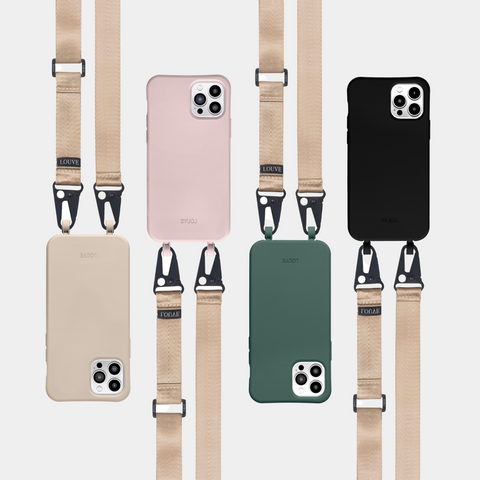 mobile phone strap. crossbody phone case. phone lanyard. iphone case. screen protector. emily in paris. phone chain. mobile phone pearls. carrie case. mimco. casetify. bandolier.