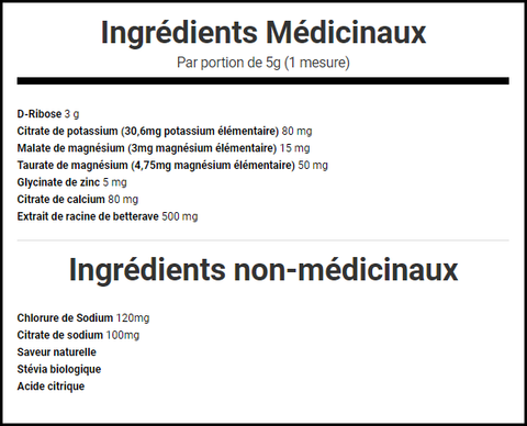 Ingrédients Endurolyte XL - ATP Lab