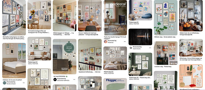 Screenshot af søgning på Pinterest "Plakatvæg"