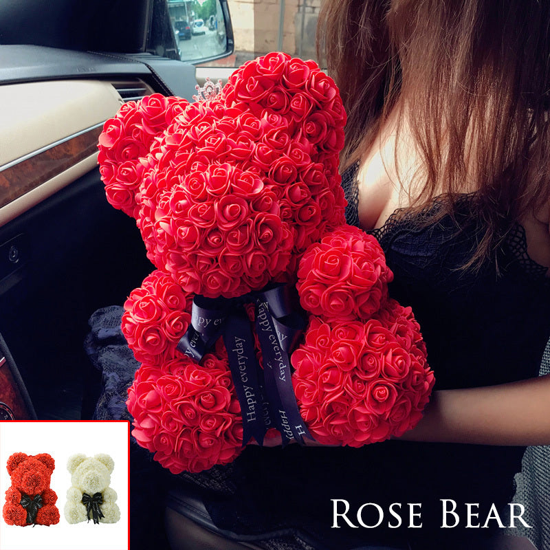 rose bear with gift box