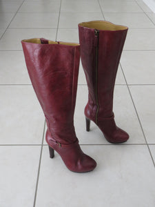 burgundy high heel boots