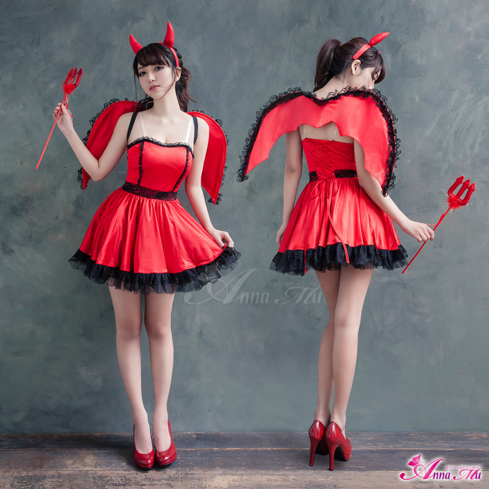 Lingeriecats Halloween Sexy Cute Hot Red Devil Demon 4-Pieces Costume ...