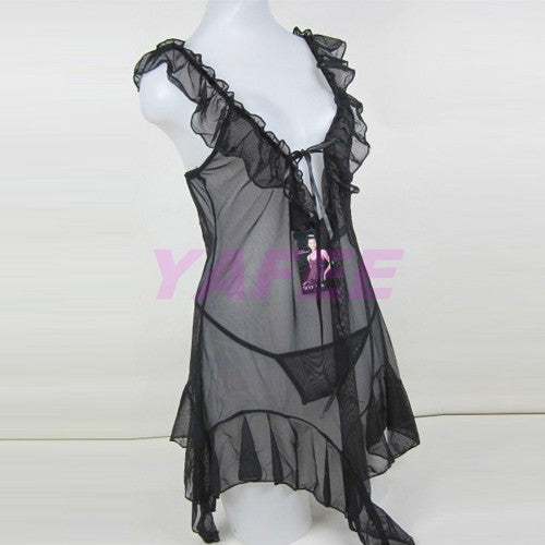 Sexy V-Shape Black Babydoll Lingerie Dress pic