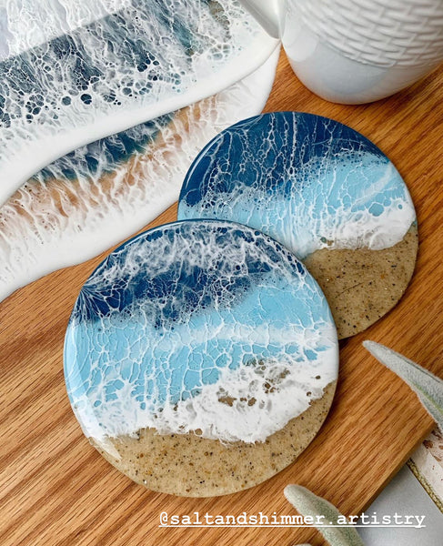 resin coasters with sea foam