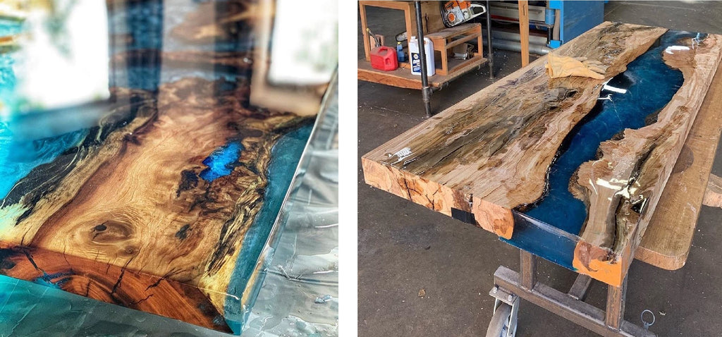blue epoxy resin river dinning table