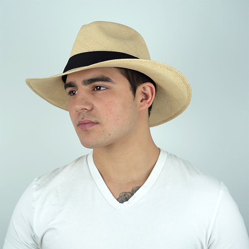 Male Model Wearing Handmade Straw Panama Indiana Hat