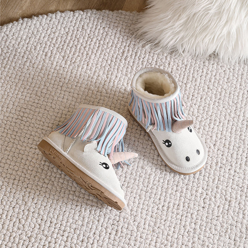 Kids Sheepskin Boots in Unicorn Style