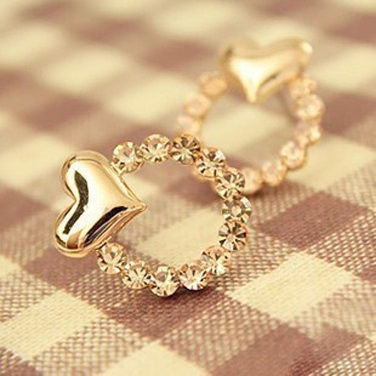 2018 Sale Rushed Pendientes Oorbellen Fashion Jewelry Heart Shape Half Stud Earrings Elegant Gold-color For Women Love Earring