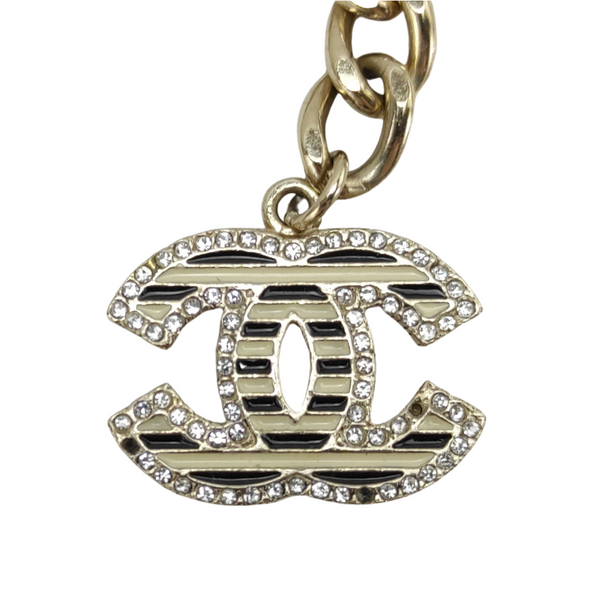Chanel double striped rhinestones logo pendants chain belt