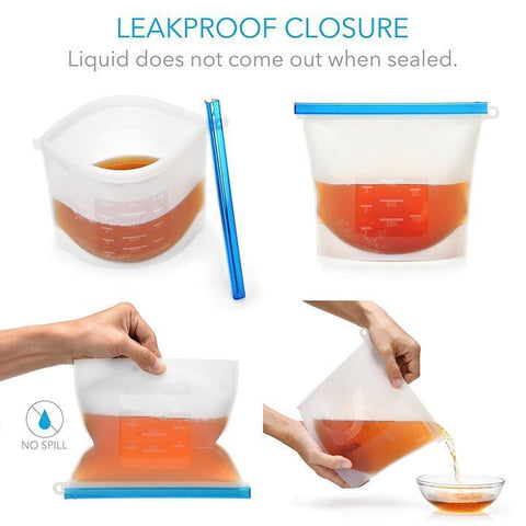 Silicone Food Bags - leak proof seal