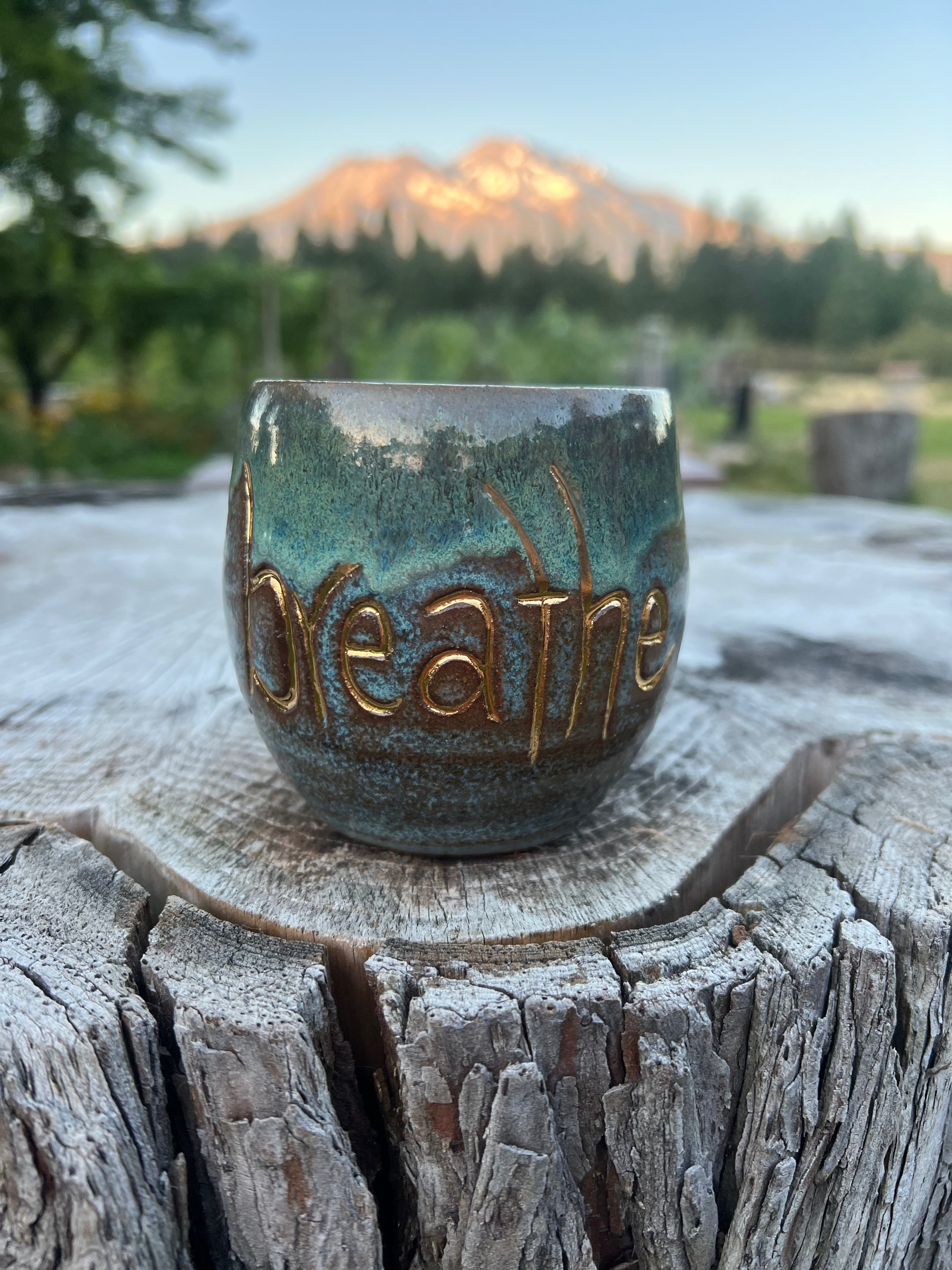 Gilded Breathe Cup- Earthy Teals and Blues with 2 Swirls 12oz