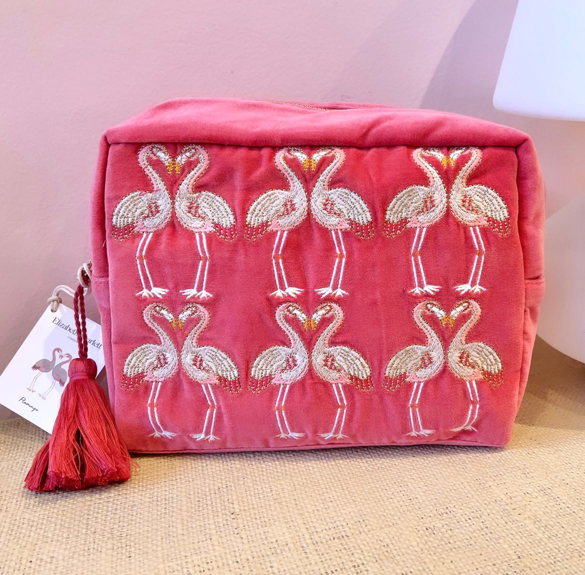 Pink Velvet Flamingo Wash Bag