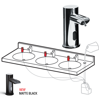 ASI-0393-1A-41 - EZ Fill™ - Top Fill, MULTI-FEED FOAM Soap Dispenser Head² - (Battery 6 D Cell - Not Included) - MATTE BLACK