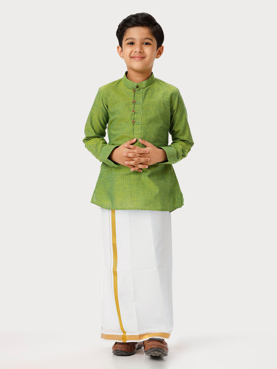Boys Silk Cotton Royal Blue Half Sleeves Shirt with Soft Silk Panchakacham  Combo K10