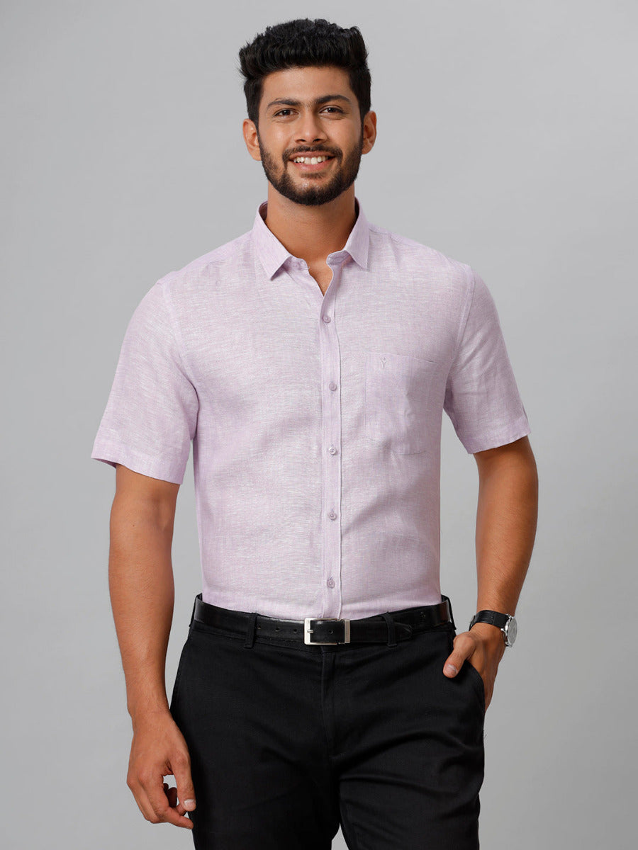 Mens Pure Linen Violet Smart Fit Full Sleeves Shirt