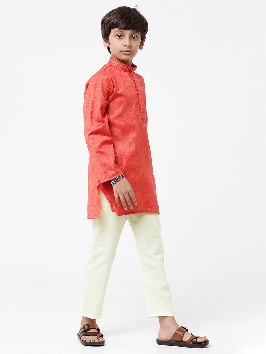 Boys Silk Cotton Shirt with Dhoti Set Maroon