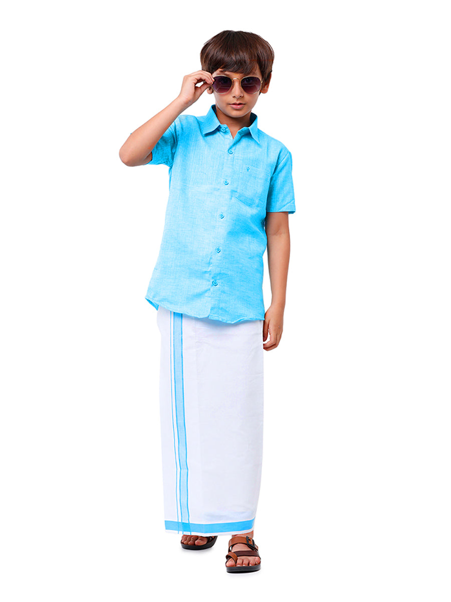 Boys Silk Cotton Shirt with Dhoti Set Red