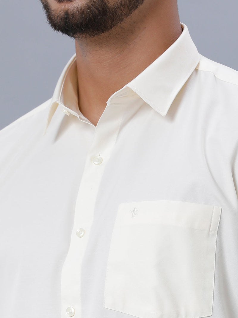 Mens Full Sleeves Cream Shirt with Gold Jari 3/4" Single Dhoti,Towel Combo