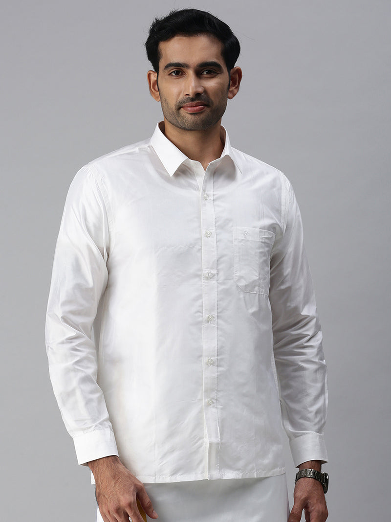 Shop Mens Pure Silk White Shirt-Full Sleeves Silk Mark | Ramraj Cotton