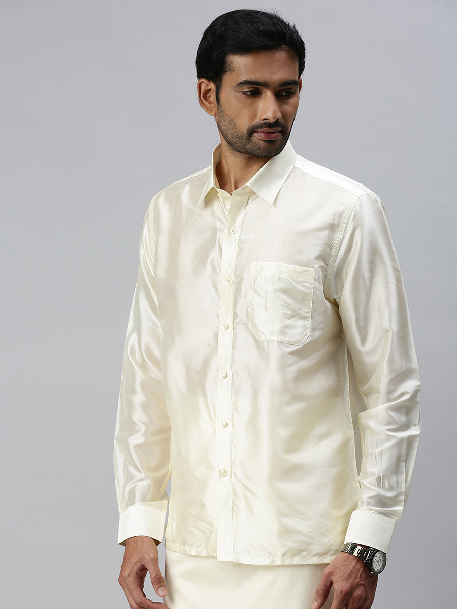 Shop Online Mens Silk Cream Full Sleeves Shirt