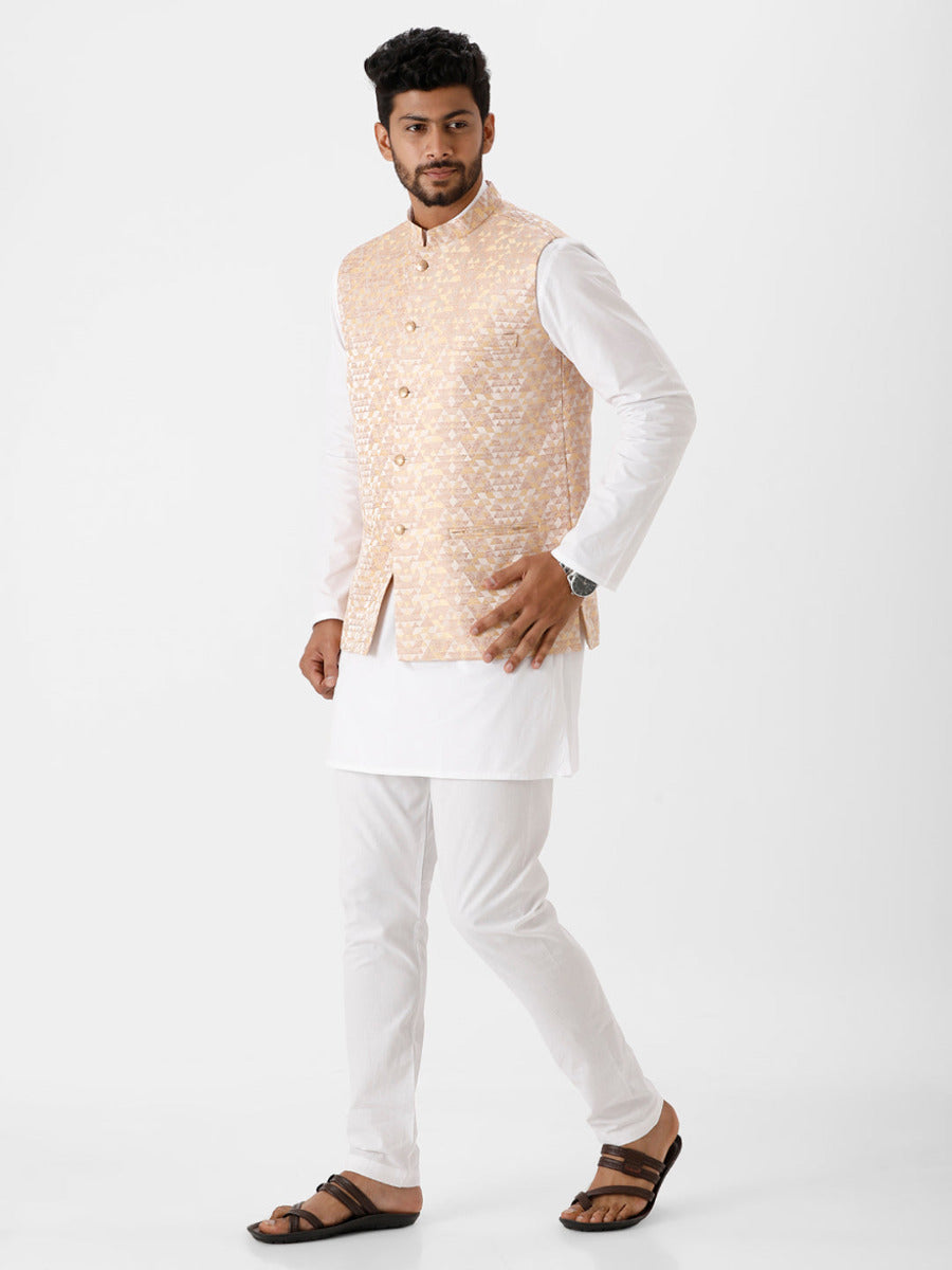 Buy Traditional Wear Orange Mirror Work Pure Silk Modi Jacket Kurta Pajama  Online From Surat Wholesale Shop.