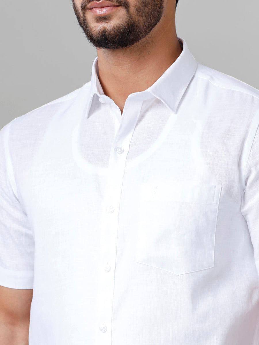 Mens Linen White Shirt Half Sleeves 7525