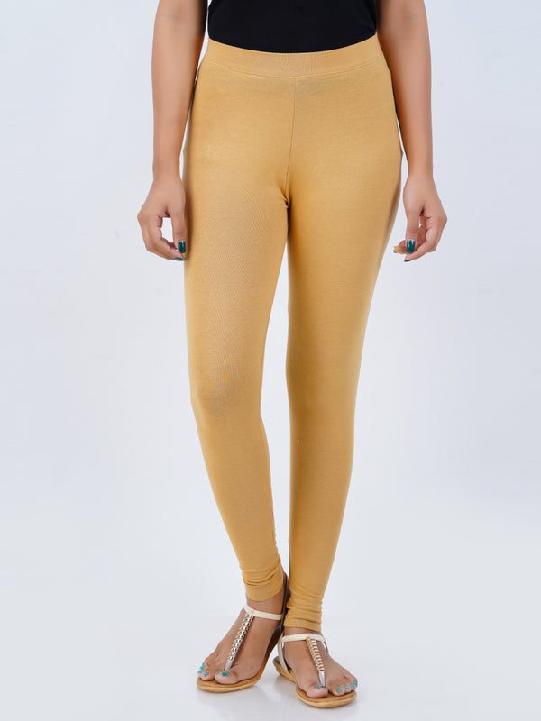 Women Solid Cream Shimmer Leggings