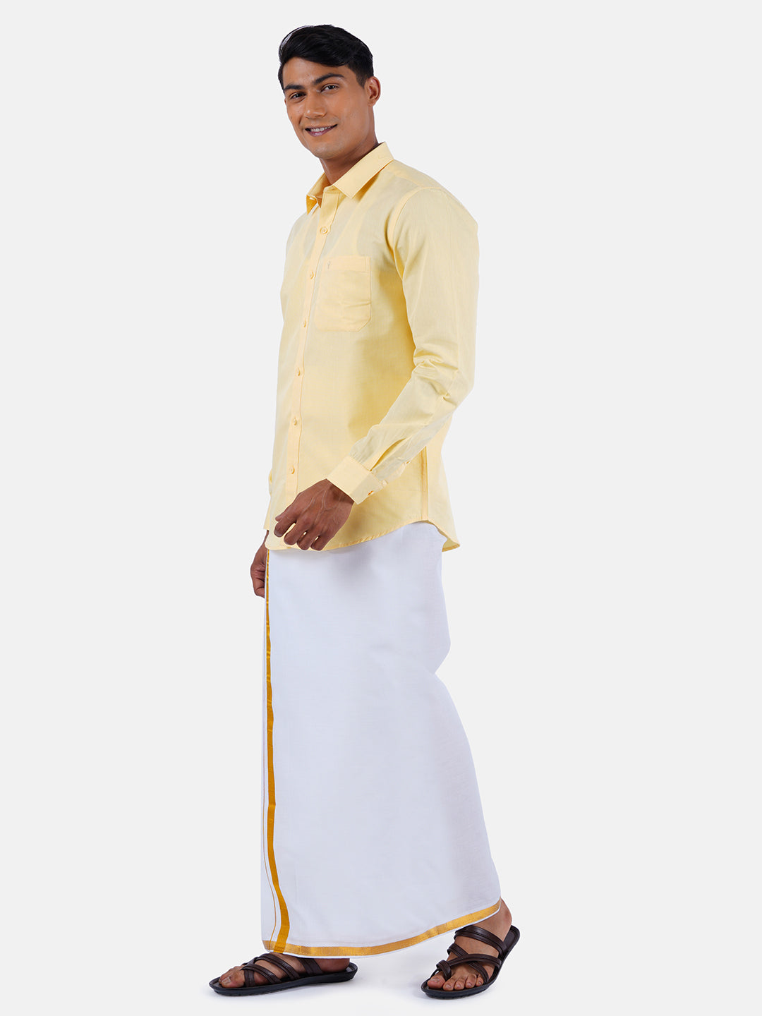 Buy South Indian Men's Cotton Dhoti Towel set with Golden Jari Border for  Pooja | 9X5 [Sandal] Online at Best Prices in India - JioMart.