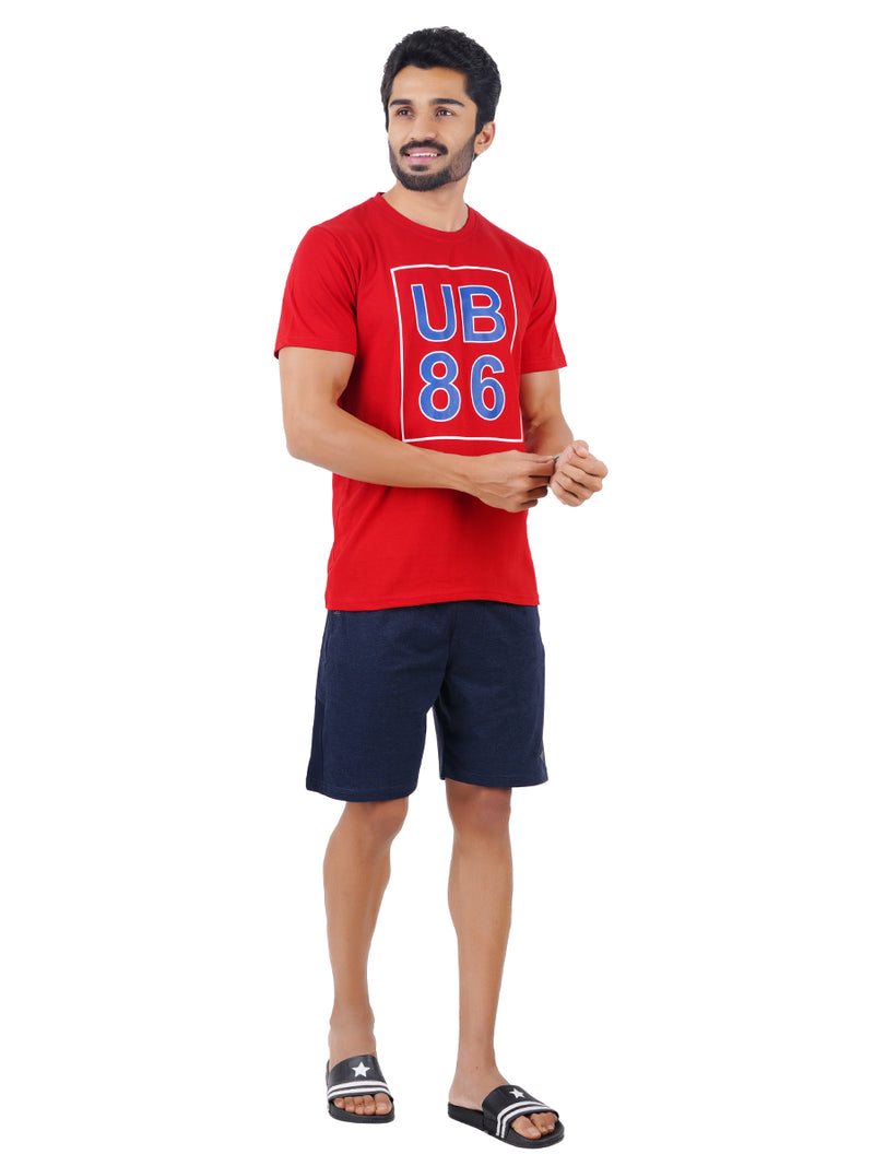 Mens Cotton Graphic Printed T-Shirt with Slim Fit Pocket Shorts Set